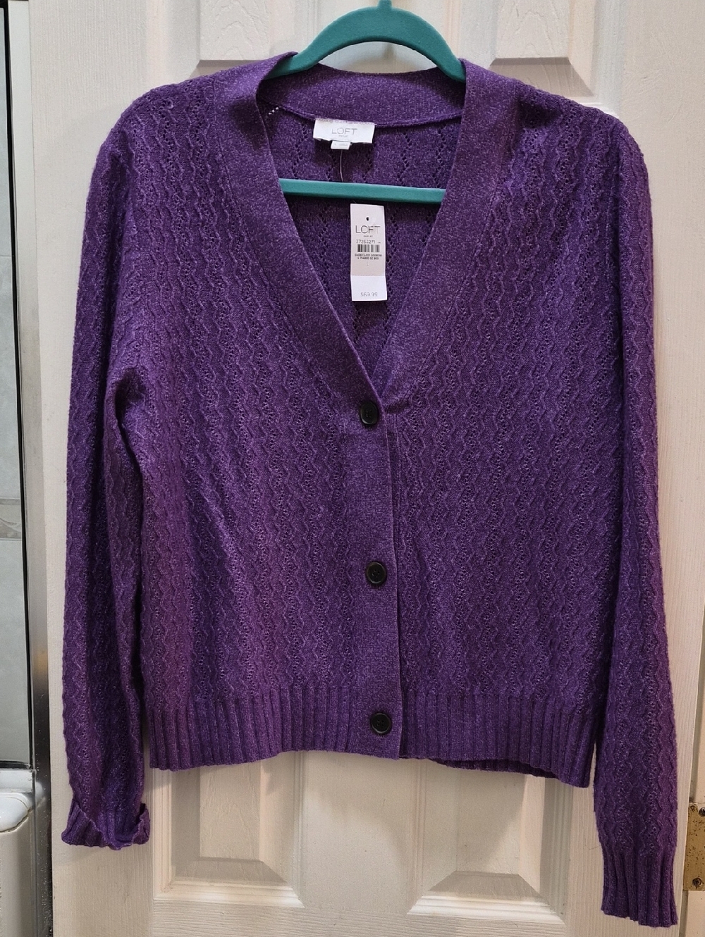 LOFT Deep Purple V-Neck Button Front Cardigan